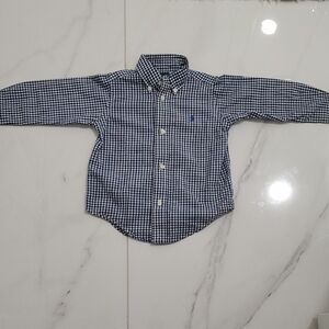 Ralph Lauren Blue Button Down Shirt with Plaid Pattern
